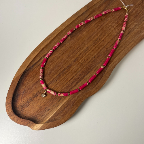 Naszyjnik Choker Jaspis Cesarki Hematyt Muszelka - obrazek 2