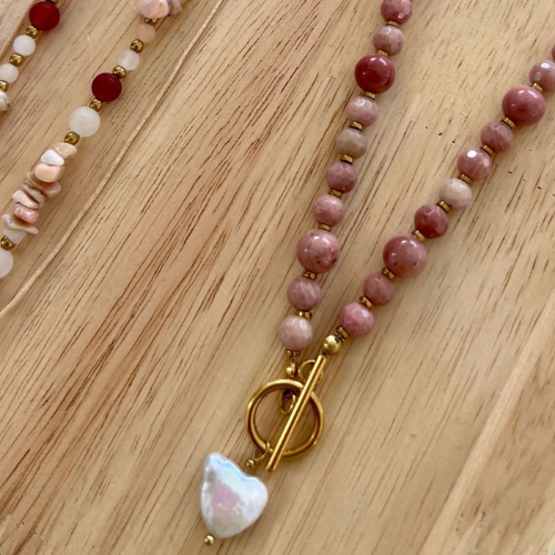 Naszyjnik Rodonit Perła Hematyt - obrazek 2