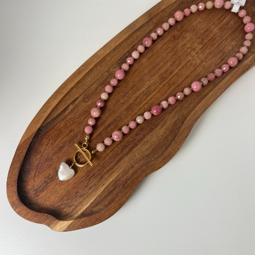 Naszyjnik Rodonit Perła Hematyt