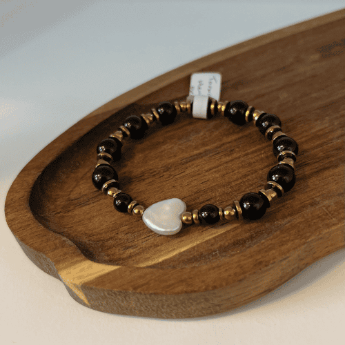Bransoletka Czarny Turmalin Perła Hematyt Złoty - obrazek 2