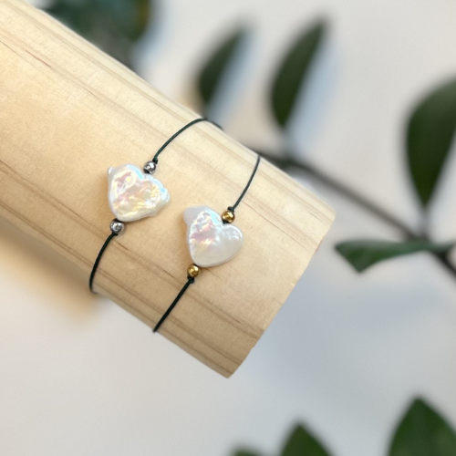 Bransoletka Perła Serce Regulowana Srebrna