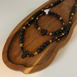 Komplet Męski Lawa Bawole Oko Wilk Naszyjnik Bransoleta