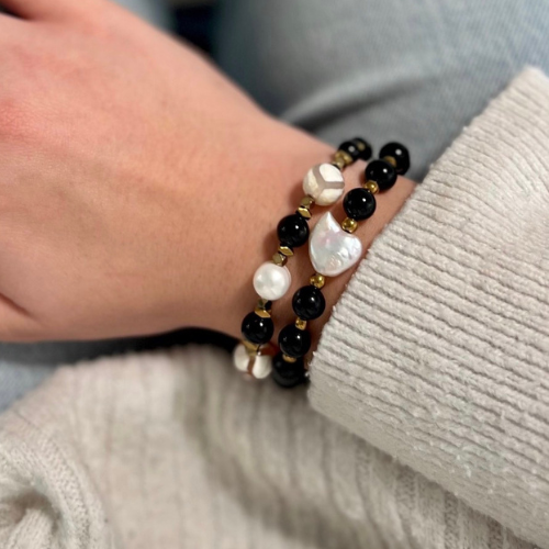 Bransoletka Czarny Turmalin Perła Hematyt Złoty - obrazek 3