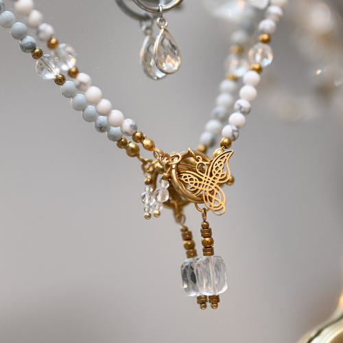 Naszyjnik Howlit Kryształ Górski Anioł