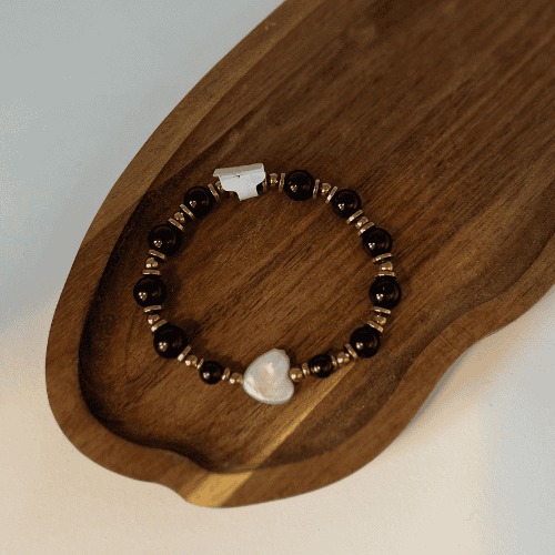 Bransoletka Czarny Turmalin Perła Hematyt Złoty