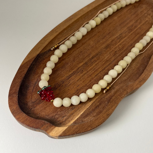 Naszyjnik Jadeit Waniliowy Hematyt Malinka