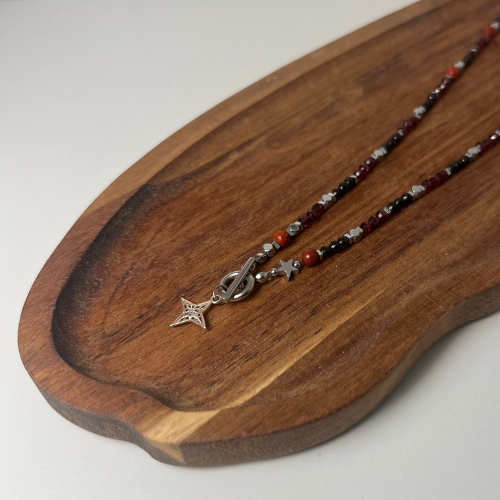 Naszyjnik Jaspis Granat Hematyt Gwiazdy