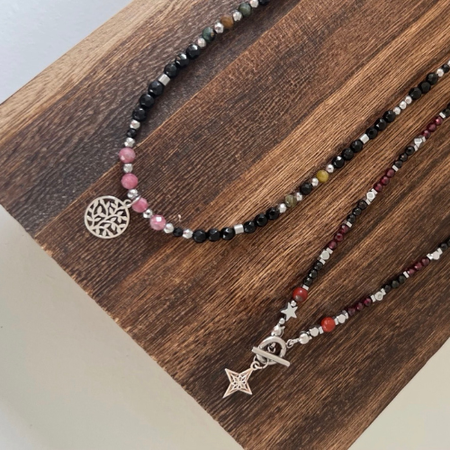 Naszyjnik Jaspis Granat Hematyt Gwiazdy - obrazek 2