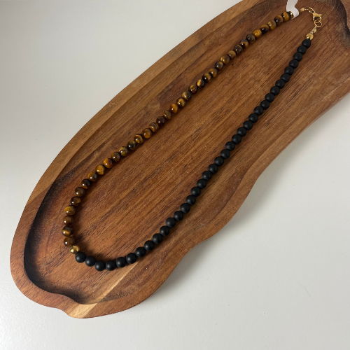 Naszyjnik Męski Onyks Tygrysie Oko Hematyt - obrazek 2