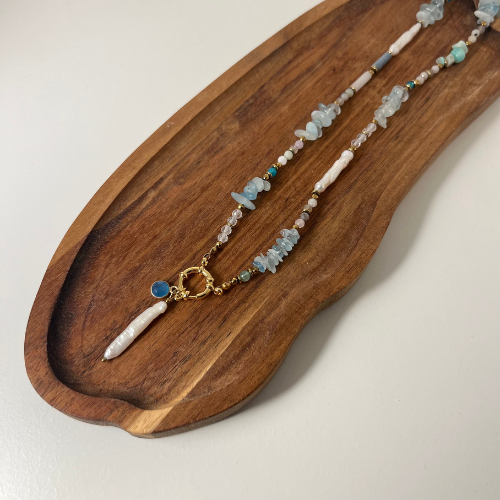 Naszyjnik Mix Błękitnych Kamieni Perła - obrazek 3