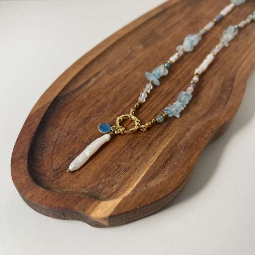 Naszyjnik Mix Błękitnych Kamieni Perła - obrazek 2