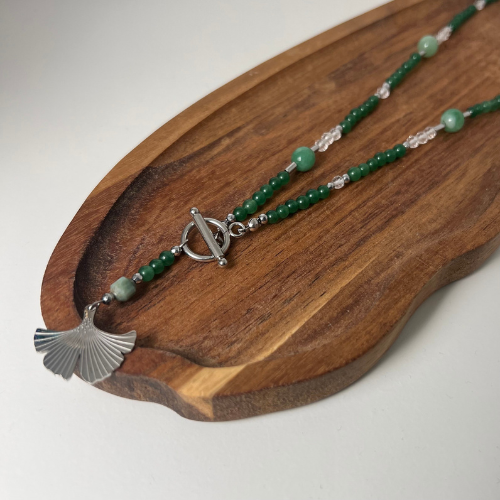 Naszyjnik Awenturyn Jadeit Kryształ Górski Hematyt Liść